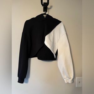 Black and white cropped SHEIN hoodie sweatshirt